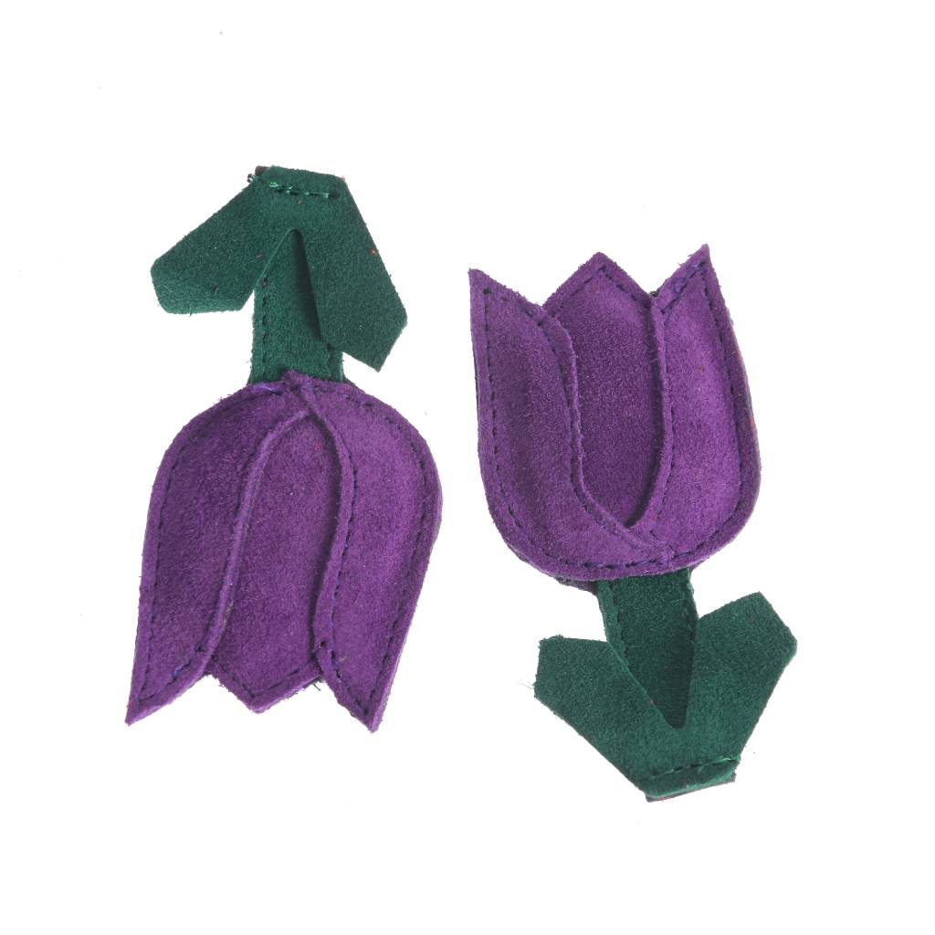 Accesorii pentru șireturi – Lalele mov din piele - imagine 3