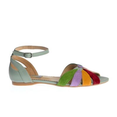 Sandale Oklahoma verde menta cu petale multicolore