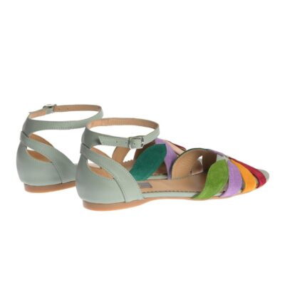 Sandale Oklahoma verde menta cu petale multicolore