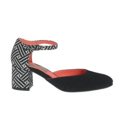 Pantofi cu toc gros Cancun negru-alb