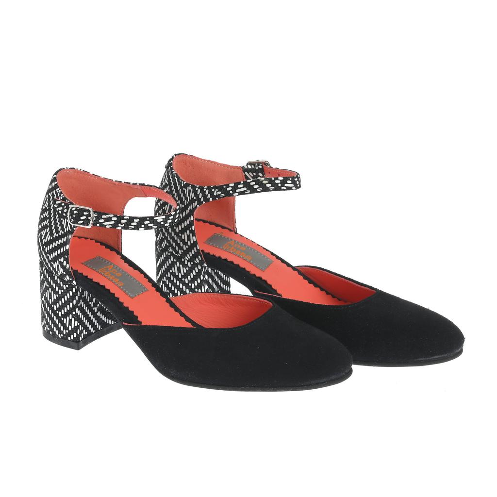 Pantofi cu toc gros Cancun negru-alb - imagine 3