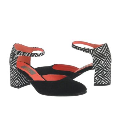 Pantofi cu toc gros Cancun negru-alb