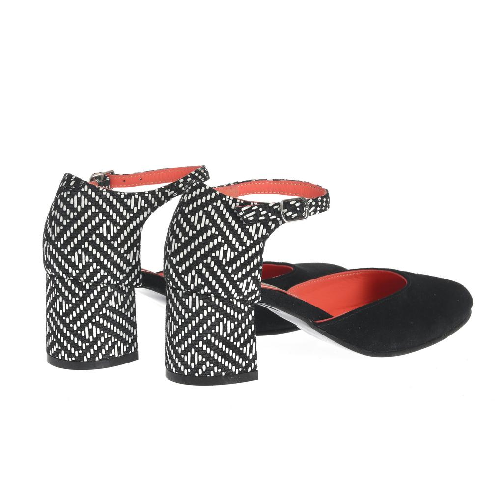 Pantofi cu toc gros Cancun negru-alb - imagine 5